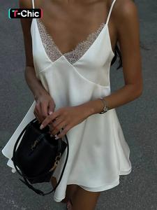 Women's Lace Trim Double Cami Dress, Solid Color Sleeveless Dress for Party Club Dating Wear, Ladies Formal Clothes for Summer