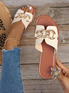 Women's Fashionable Plain Color Slides, Casual Comfortable Flat Sandals for Summer, Lightweight Breathable Slippers for Beach, Daily Clothing Decor, Footwear