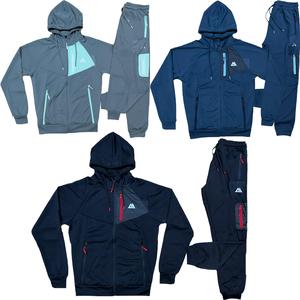 Mens Hooded Tracksuit Contrast Panel Stretch Polyester Breathable Gym Fitness Trail Outdoor Sport Gym Hybrid Elastane Top & Bottom Set S-2XL