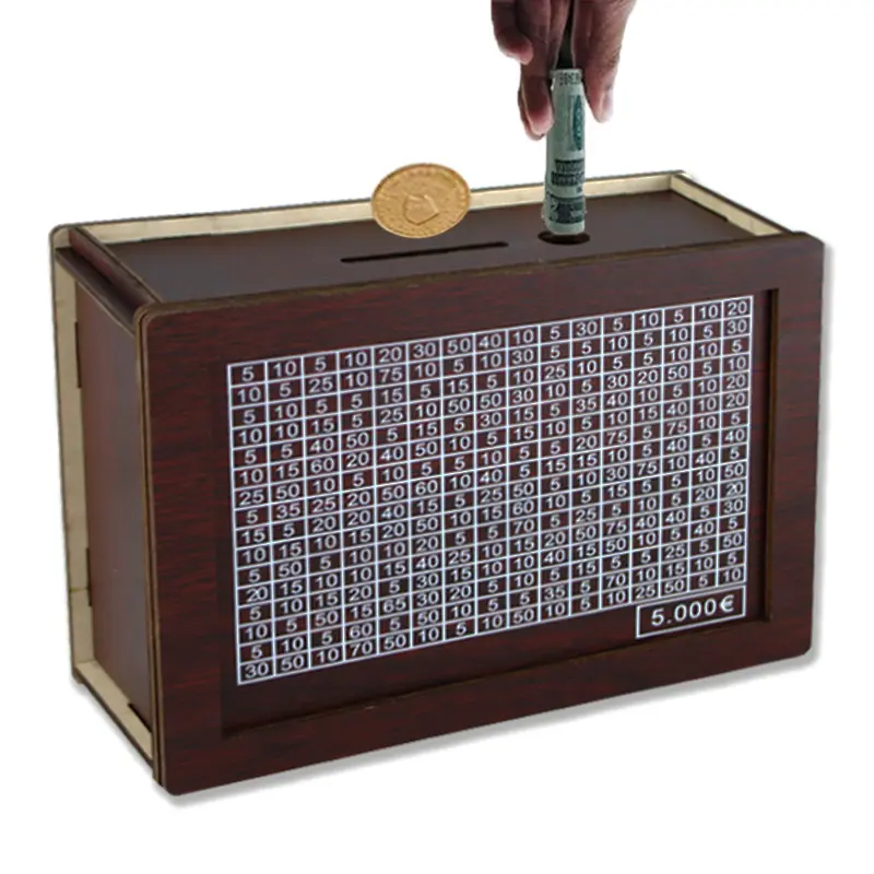 1000/3000/5000/10000 Euro Money Box Wooden Piggy Bank Money Vault Savings Box Challenge Cash Storage Case
