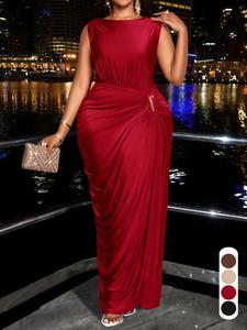Elegant Casual Women's Plain Ruffle Dress, High Waist Fitted Sleeveless, Perfect for Evening Parties and Dates, All Seasons Fashion