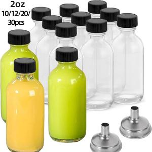 2 Ounce Glass Bottle Set of 12 with Lids, Portable Clear Juice Bottles for Homemade Beverages, Ideal for Ginger Shots and Liquid Storage