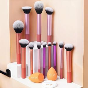 15pcs Multi-Functional Makeup Brush Set, Powder Blusher Foundation Eyeshadow Contour Brushes, Angled & Round Sponges, Puff, Cosmetic Brush Set