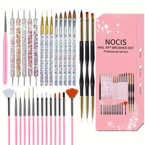 Nail Art Brush Kit, 31 Pcs/Box Nail Art Brushes Set, Nail Tip Painting Brushes, 3D Builder Gel Brush and Carving, Dotting and Drawing Pen, Professional Manicure Nail Design Tools for Home and Salon Use, Nail Art Accessories