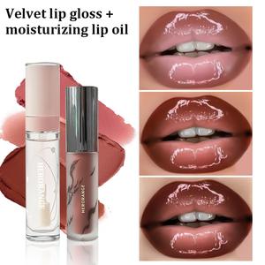 [HERORANGE Lipstick & Lip Gloss Set] Silky matte lipstick and nourishing lip gloss set, Hydrating Lipgloss; smooth, vibrant color, easy to layer, moisturizing and hydrating, suitable for stage performances, parties, and dates.
