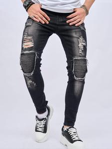 Men's Ripped Knee Skinny Jeans, Casual Comfy Regular Fit Pocket Zipper Fly Denim Pants for Daily Wear, Fashion Men's Bottoms for All Seasons, Cotton