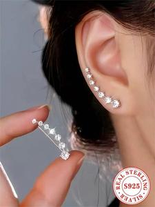 S925 Sterling Silver CZ Ear Crawler Earrings - Sparkling Crystal Climber Design, Hypoallergenic Ear Wrap Jewelry for Women, Trendy Party Gift, Earring Stack