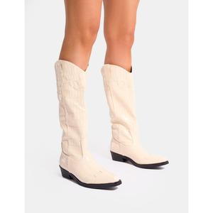 Apollo Cream Stitch Flat Western Knee High Boots