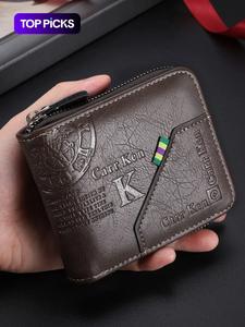 Father's Day Gifts, Men's Wallet, Letter Embossed Zipper Short Wallet, Wallet Card Holder, Men Gifts, Casual Multi Card Slot Wallet, Fashionable Wallet for Daily Use, Pu Leather Wallet Card Holder, Business Style Wallet