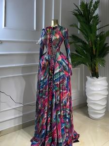 PULKRITU Women's O-Neck Long Sleeve Maxi Dress, Tie-Dye Print, Romantic Valentine's Day Party Outfit Gown, Sexy Mesh Sheer Dress, Spring Sexy Club Street Evening Wear Lady Skirts