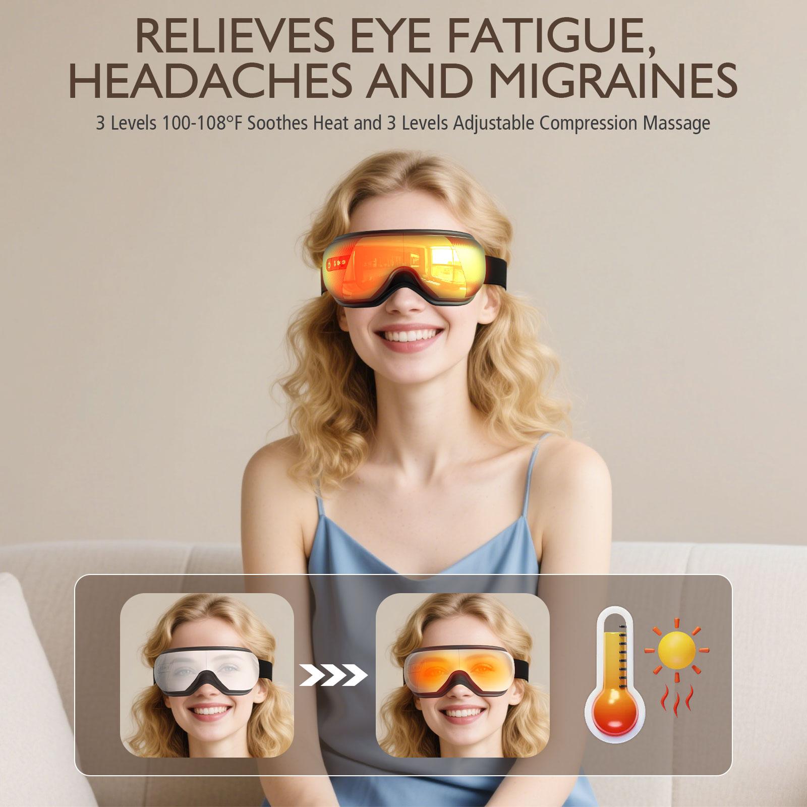 Rechargeable Eye Massager with Heat, Balloon Air Compression & Bluetooth Wireless Music, Foldable Portable Design, Ideal for Gamers, Students, Office Workers, Perfect Gift for Family & Friends