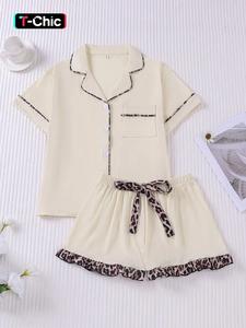 Women's Contrast Binding Pajama Two-piece Set, Short Sleeve Button Up Top & Shorts Pj Set, Casual Comfy Loungewear Set for Women, Nightwear, Summer Womenswear, Pyjamas, Shortsleeve