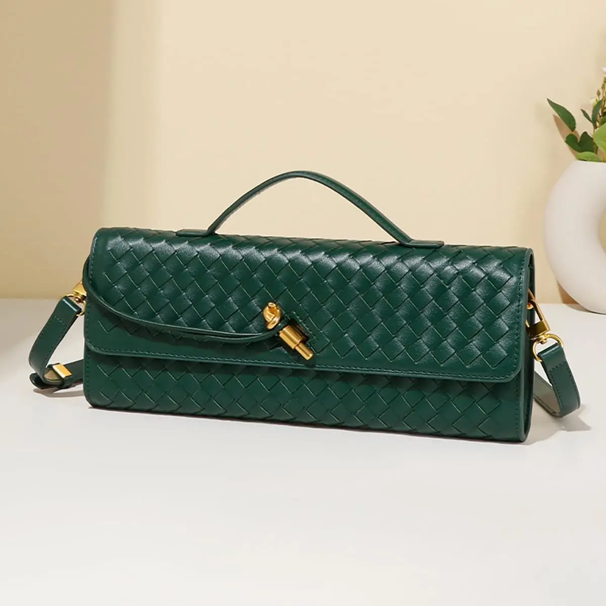 Woven Handbag for Women Fashion Evening Shoulder Bag Leather Handmade Clutch Purse Casual Crossbody Bags