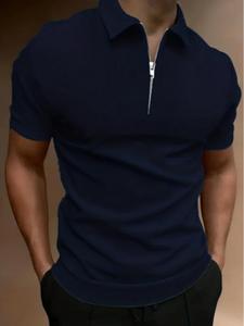 Men's Solid Color Zip Up Half Placket Polo Shirt, Regular Fit Casual Streetwear Collared Short Sleeve Top for Summer, Summer Outfits 2024, Men's Clothes for Spring Holiday Daily Wear, Menswear