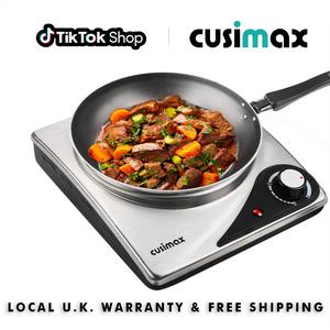 CUSIMAX All-Pot Cooktop,electric cookers,Hot Plate for Electric Cooking Portable Single Hob, Cooktop Table Top Hob with Cast Iron Hob Rings Electric Burner with Temperature Control, Stainless Steel, 1500W Compatible with Any Cookware