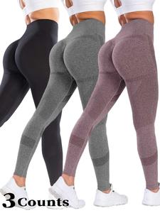 Women's Solid High Waist Sports Leggings, Breathable Comfortable Seamless Skinny Pants for Yoga Gym Workout, Ladies Sportswear for All Seasons