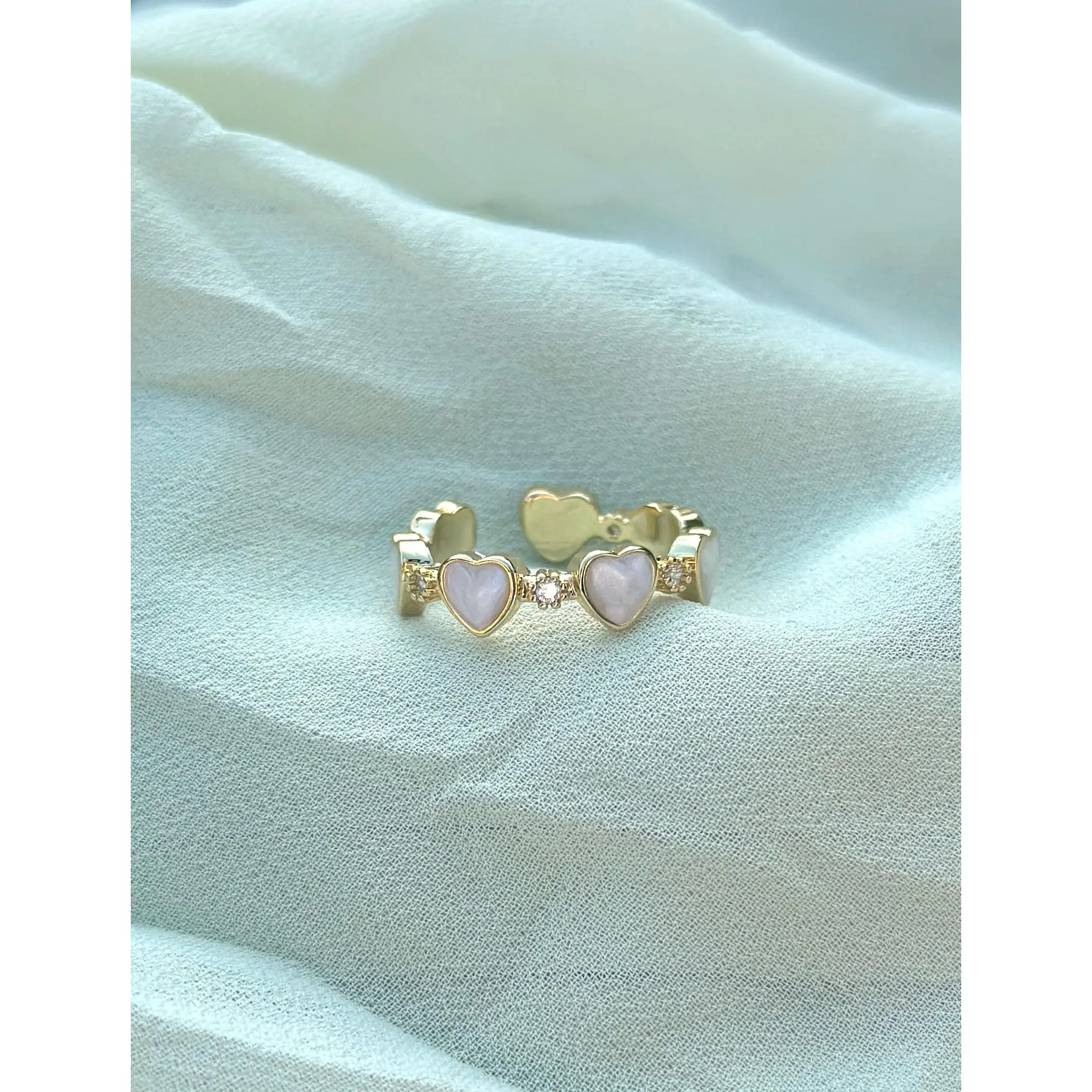 Penelope - Gold White & Cubic Zirconia Heart Cuff Ring