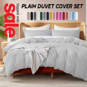 Luxury Ultra-Soft 3 Piece Plain Duvet Cover Set with Matching Pillowcases – Available in Multiple Colours & 4 Sizes – Breathable, Easy-Care Bedding for All Seasons – Modern Minimalist Bedroom Essentials - Microfiber Material, Poppers Closure, Corner Ties