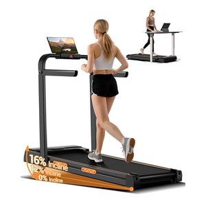 UMAY incline treadmill 16%, 10 km/h, LED display, remote control, quieter 2.5 hp engine, compact treadmill for home and office, load-bearing up to 136 kg