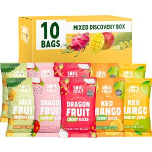 Discovery Box 10 bags - Crunchy Freeze Dried Fruit Crisps & Chewy Soft Dried Slices - Healthy Natural Snack -2 Freeze Dried Crunchy Mango, 2 Soft Dried Mango, 2 Freeze Dried Crunchy Dragon Fruit, 2 Soft Dried Dragon Fruit, 2 Freeze Dried Crunchy Jackfruit