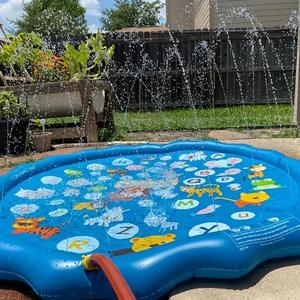 Inflatable Swimming Pool, Kiddie Swimming Pool, Portable Swimming Pool with Water Sprinklers, Alphabet & Number Learning Mat, Summer Yard Lawn Play, Outdoor Play Area