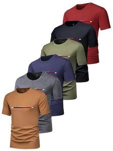 Men's Letter & Striped Print Round Neck Tee, Regular Fit Casual Short Sleeve T-shirt for Summer, Men's Top for Daily Wear