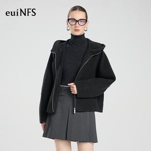 [euiNFS] Wool Blend Hooded Short Coat for Women | A-Line Silhouette | Warm, Minimalist & Easy to Style【E413141】