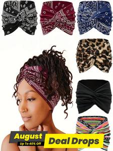 Boho Style Leopard & Paisley Print Hair Band, Girlfriend Gifts, Summer Outfits 2024 Non-slip Wide Elastic Hair Band, Knotted Headband Set, Fashion Hair Accessories for Women & Girls,  Headbands Women, Bandana, Workout Headband