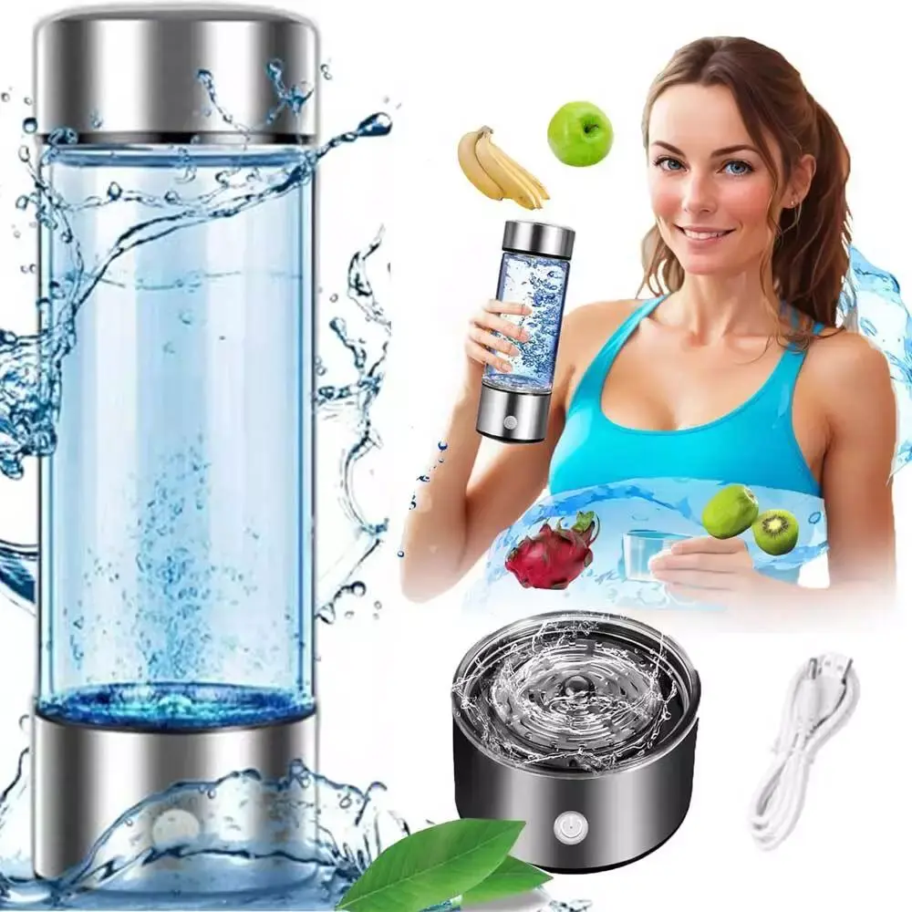 Hydrogen Rich Water Generator Bottle, 450mL Portable Hydrogen Water Maker Cup, Alkaline Ionizer Water Bottle with Hydrogen Enriched Technology, Reusable Hydrogen Water Ionizer for Health and Wellness, Hydrogen Water Bottle for Detox, Sports, BPA Free
