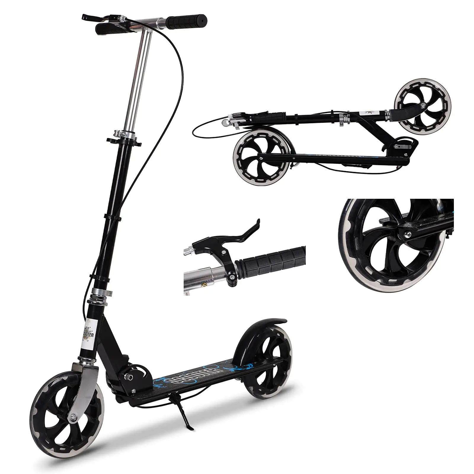 Adult Kids Kick Scooter with Disc Handbrake, Foldable Adjustable Urban Scooter with Dual Suspension, 200mm Big Wheels for Kids Adults and Teens,Best Easter Gifts