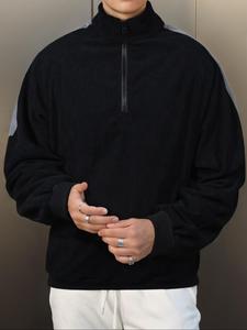 Men's Colorblock Half Zip Drop Shoulder Sweatshirt, Regular Fit Casual Long Sleeve Stand Collar Pullover for Daily Wear, Men's Top for All Seasons