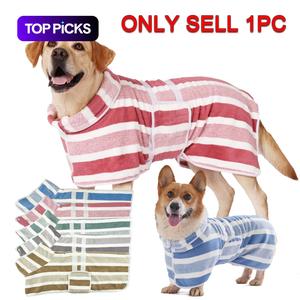 1pc Quick Drying Dog Bathrobe Dog Striped Bathrobe Dressing Gown Super Absorbent Pet Bathrobe Adjustable Belly Band Super Soft Fabric Striped Craftsmanship