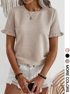 Women's Ruffle Sleeve T-Shirt, Textured Round Neck Loose Fit Summer Top, Stylish and Comfortable Ladies' Clothing, Perfect for Casual Wear