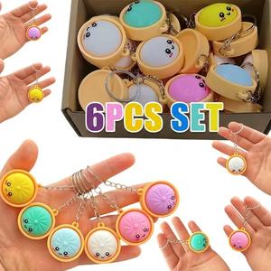 Gift for Her/Him Keyrings Pack, 6 Pcs Set Cute Dumpling Keychains Bulk for Classroom Prizes Goodie Bag Stuffers, Bun Dumpling with Steamer Keyrings Ornaments Bag Charms Pendants for Birthday Mother'S Day Gifts, Treasure Chest Box Prizes