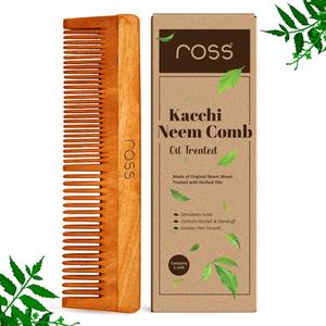 Ross Neem Wood Herbal Comb – Dual Tooth | Treated with Neem Oil & Herbs | Anti-Hairfall, Dandruff Control & Frizz-Free Styling