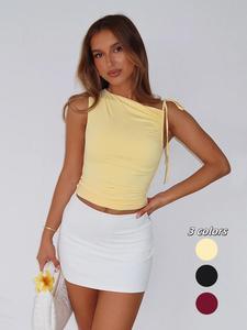 Women's Solid Color Tie Shoulder Vest, Summer Casual and Fashionable Sleeveless Top, Women's Daily Clothing