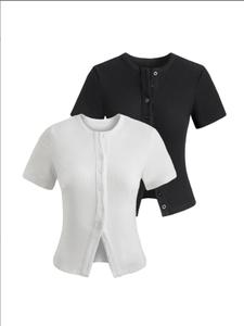 Women's Solid Color Button Front Shortsleeve Cardigan, Elegant Basic Casual Short Sleeve Knitwear for Daily Wear, Ladies Clothes for All Seasons, Tops, Womenswear