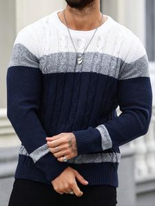 Men's Autumn Winter Casual Sweater, Loose Fit Round Neck Knitwear, Long Sleeve Pullover, Street Style Outdoor Commuting Wear