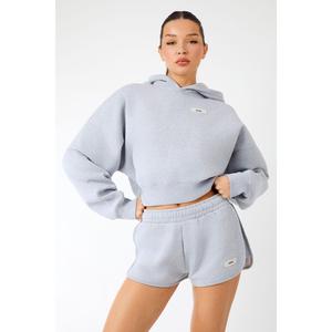 Kaiia Label Logo Cropped Oversized Hoodie Grey Marl