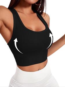 Women's Solid Wireless U Neck Ribbed Sports Bra, Breathable Comfortable Sports Bra, Bras for Women, Ladies Sportswear for Indoor Outdoor Wear