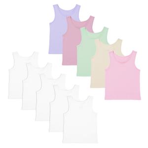 Girls 5 Pack Vests Underwear Sleeveless Kids 100% Cotton White Pastel Size 2-12 Years