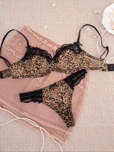 Women's Leopard Print Underwire Bra & Panty Two-piece Set, Lady Soft Comfortable Breathable Lingerie Set for Daily Wear, Casual Underwear Set for Women