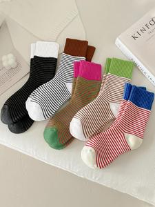 Women's Striped Print Mid-calf Socks, Casual Comfy Breathable Fit Socks for Daily Wear, Women's Socks for All Seasons, Casual Stylish Socks