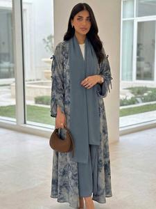 Women's Tie Dye Print Long Sleeve Open Front Abaya, Elegant Casual Tie Dye Print Long Robe, Women's Islamic Clothing for Daily Wear
