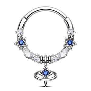 Blue Celestial Star Hinged Segment Septum Piercing Jewellry Nose Ring