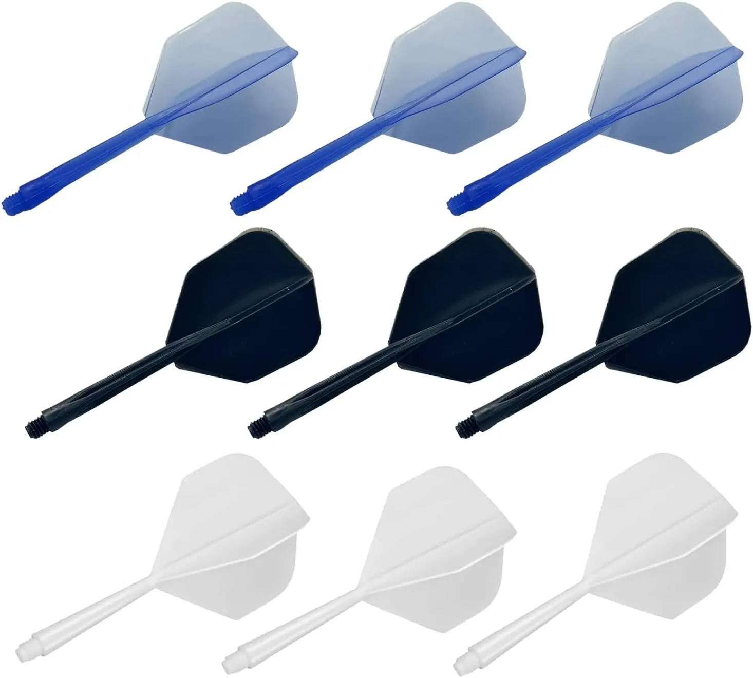 9pcs Dart Flights and Shafts,Personalised one Piece Integrated Accessory Plastic Break Resistance 2-in-1 Combined Dart Flights and Stems Dart Flights and ShaftS 2BA,3Black 3Blue 3White