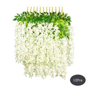 Room Decor Hanging Artificial Wisteria Flower, 12pcs Decorative Lifelike Hanging Fake Rattan Flower, Greenery Decoration for Indoor Outdoor Garden, Decorations Supplies, Home Decor Accessory, Artificial Outdoor Flowers