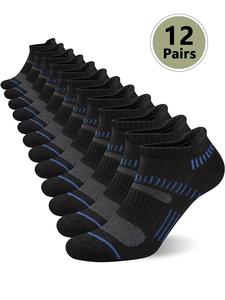 Men's 12 Pairs Striped Print Ankle Socks, Casual Moisture Wicking Athletic Socks, Soft Comfy Breathable Socks for Men