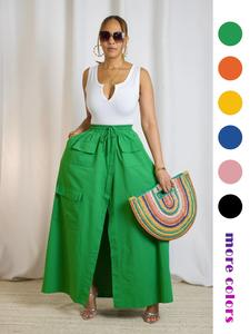 Women's Minimalist Plain Drawstring High Waist Skirt, Birthday Outfits, Lady Fashion Casual Comfort Boho Pocket Wrap Skirt for Summer, Skirt for Women, Ladies Basic Bottoms for Beach Holiday Vacation