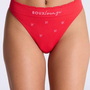 Ribbed seamless bow embroidered thong